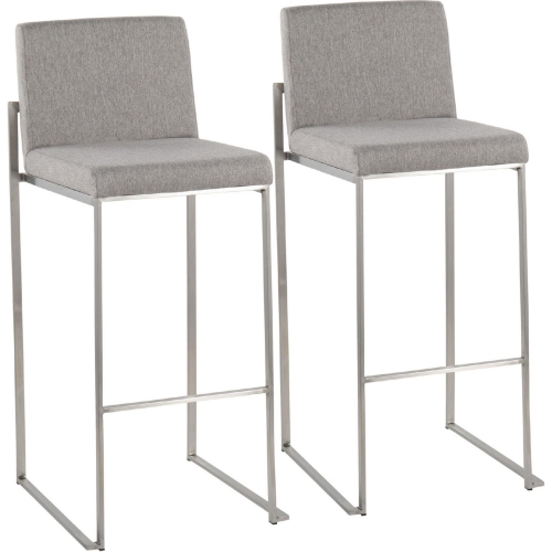 Fuji High Back 31" Bar Stool in Grey Fabric & Stainless Steel (Set of 2)